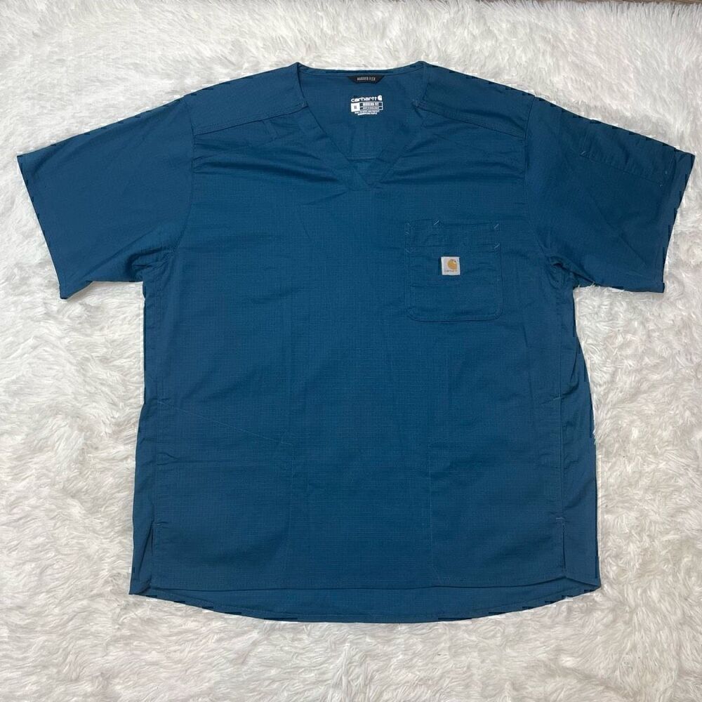 Carhartt Scrub Top Size XL Blue Modern Fit Rugged Flex Pockets Vneck NEW